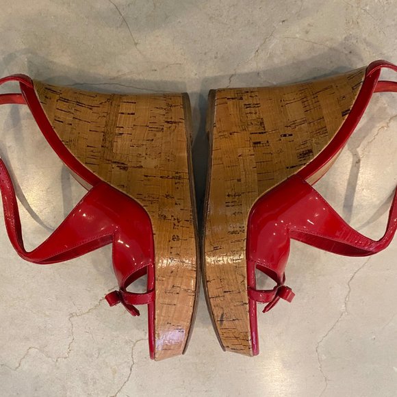 Christian Dior Red Starlet Wedge Platform Sandals - Picture 2 of 5